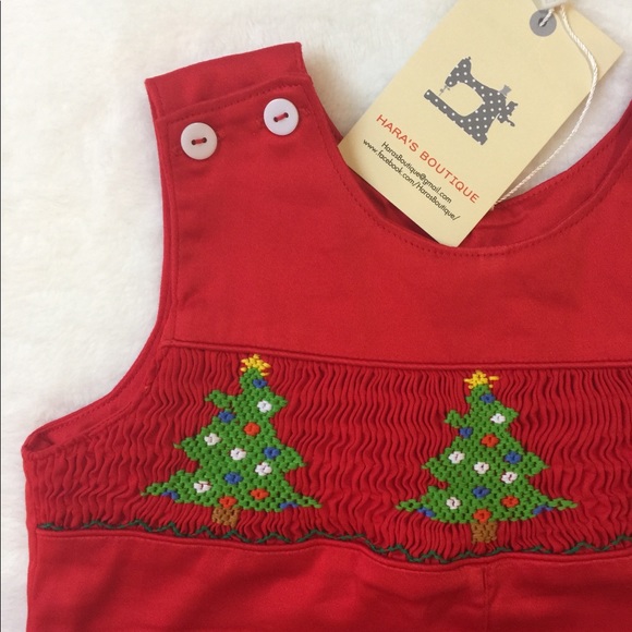 SOLD Red Christmas boy shortalls - Picture 2 of 3